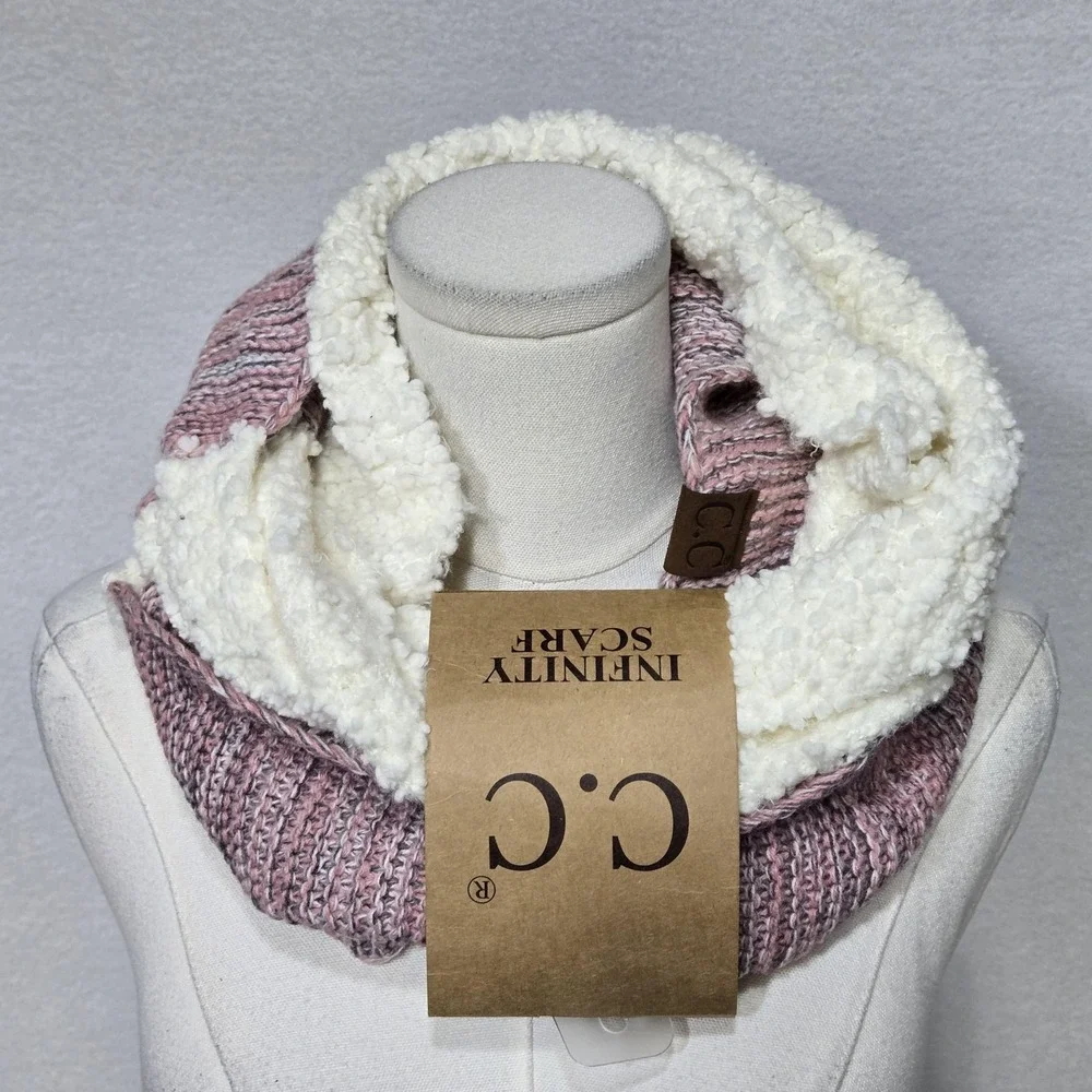 C.C Infinity Scarf Womens One Size‎ Pink Rose Soft Knit Sherpa Lined Neck Warmer